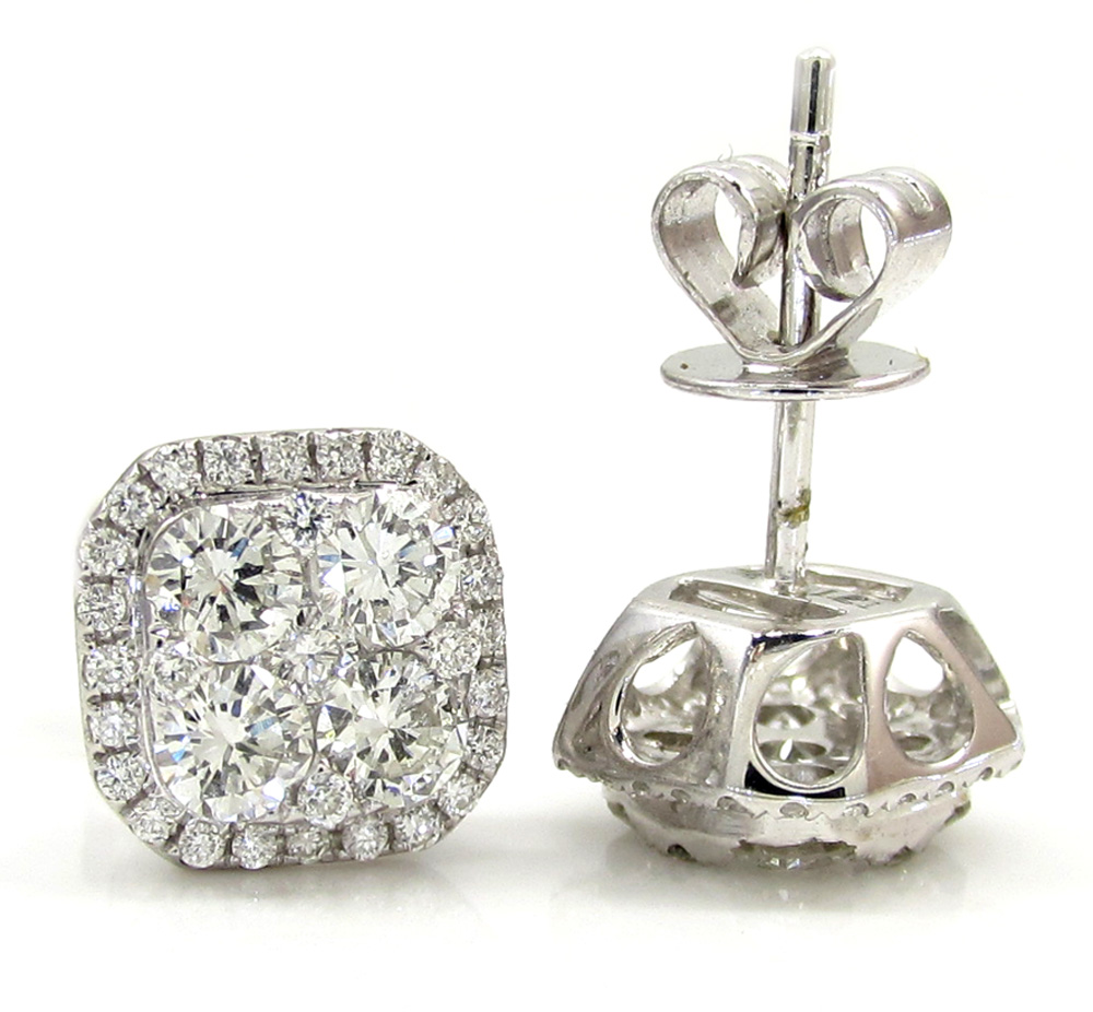 18k white gold fancy diamond cluster earrings 1.21ct