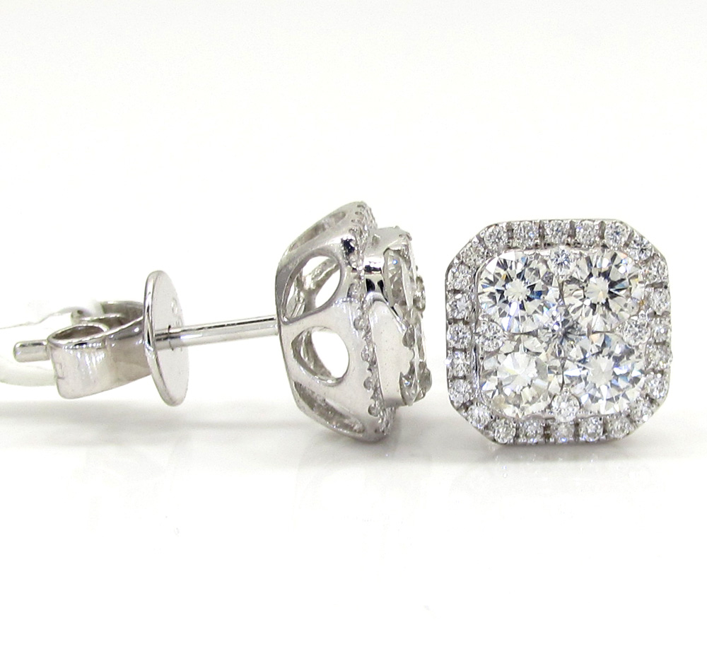 18k white gold fancy diamond cluster earrings 1.21ct