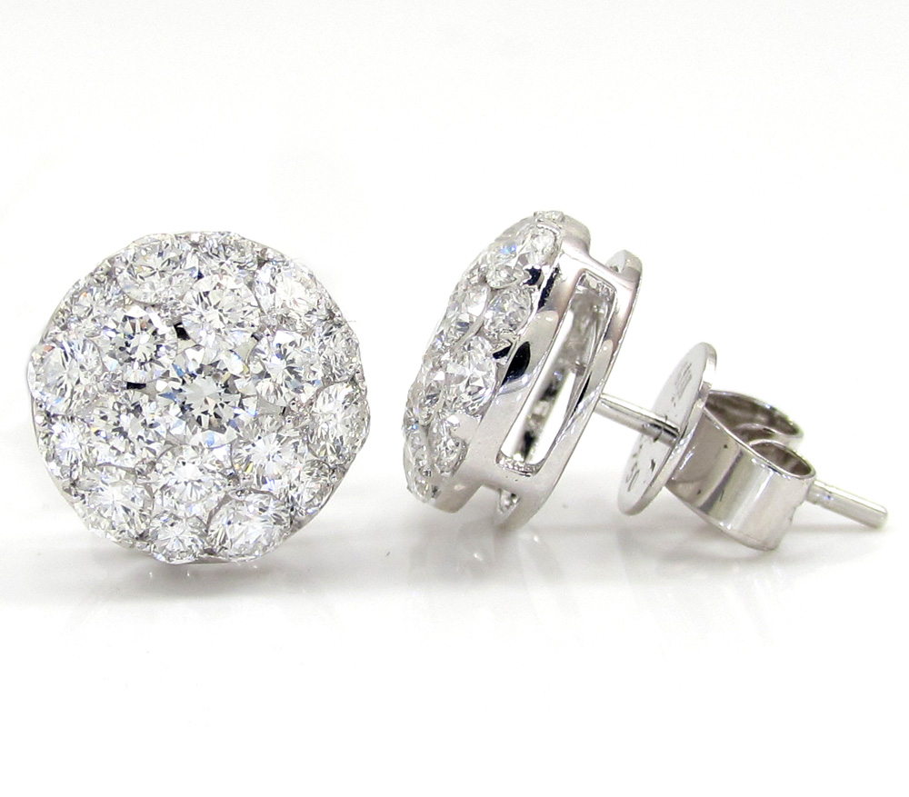 18k white gold fancy dome shaped cluster earrings 2.21ct