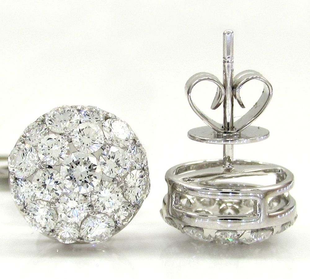 18k white gold fancy dome shaped cluster earrings 2.21ct