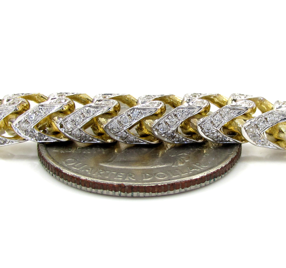 Buy 10k Yellow Gold Two Tone Fully Iced Diamond Franco Chain 26 