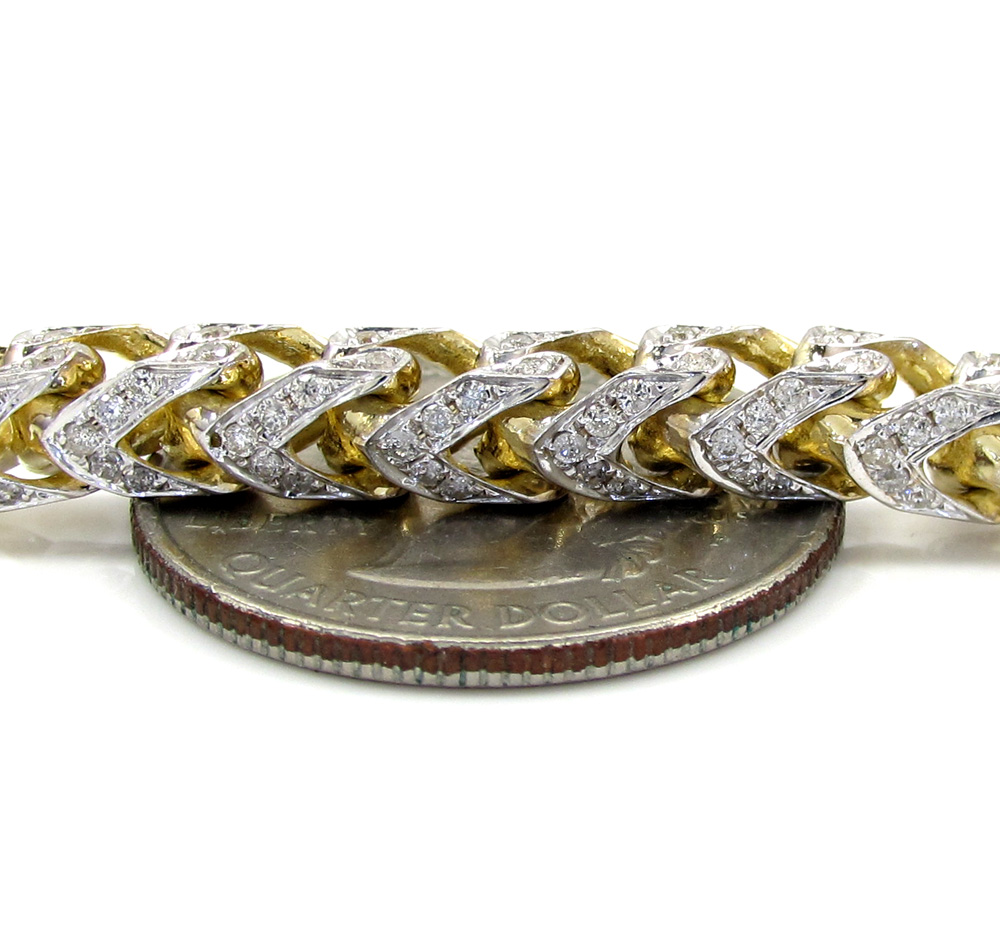 10k yellow gold two tone fully iced diamond franco chain 26 inch 6mm