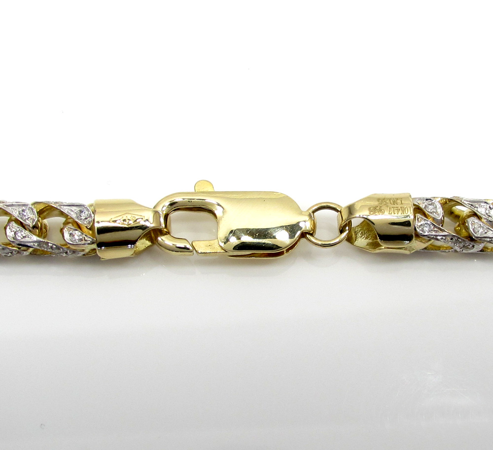 10k yellow gold two tone fully iced diamond franco chain 26 inch 6mm