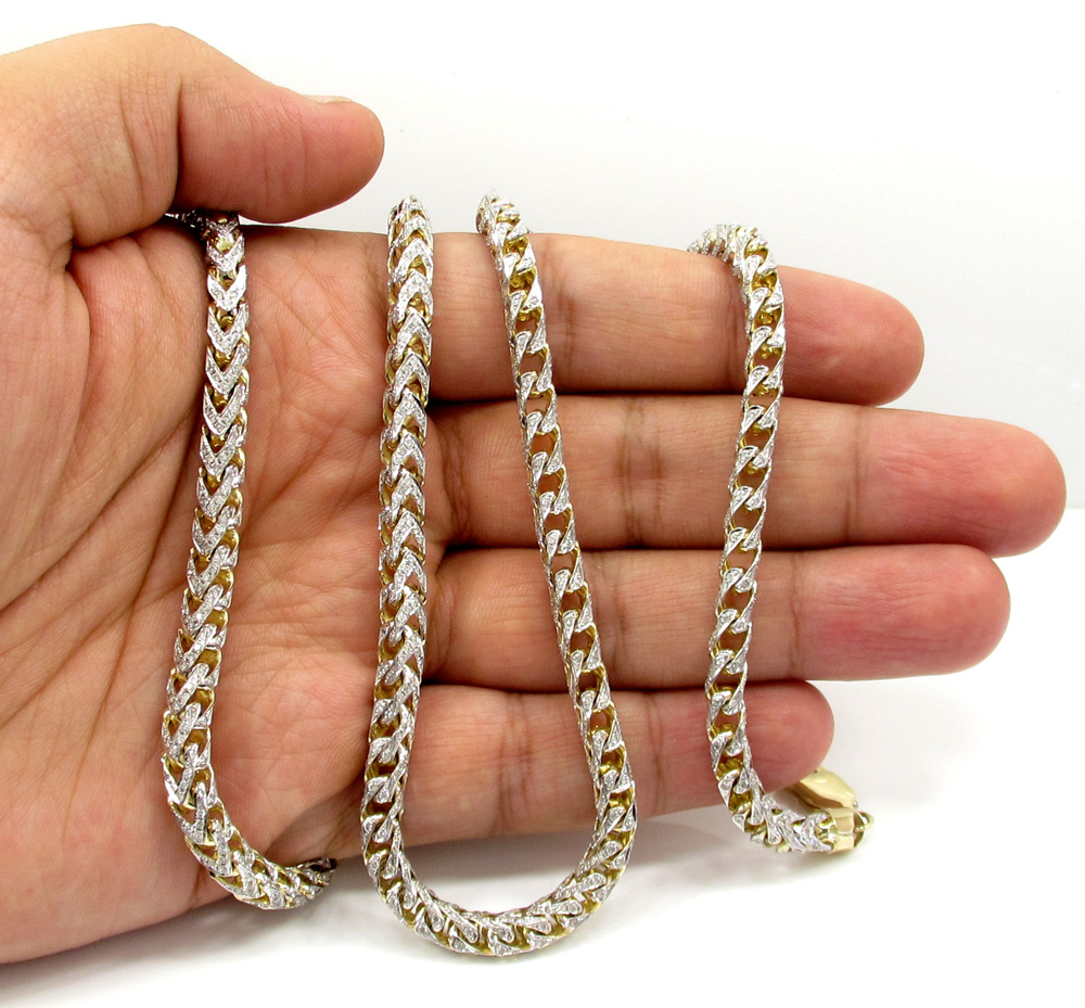 10k yellow gold two tone fully iced diamond franco chain 26 inch 6mm