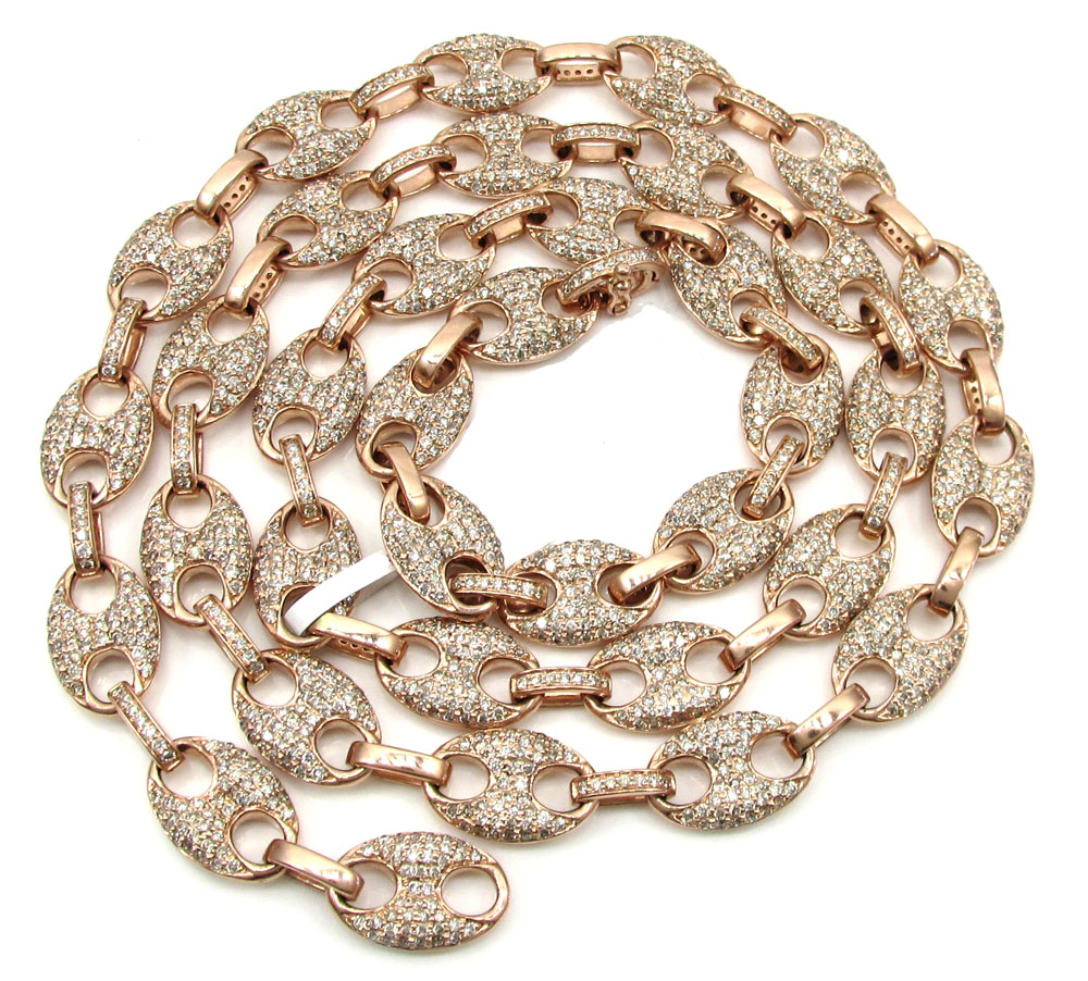 14k solid rose gold champagne diamonds gucci puff chain 24