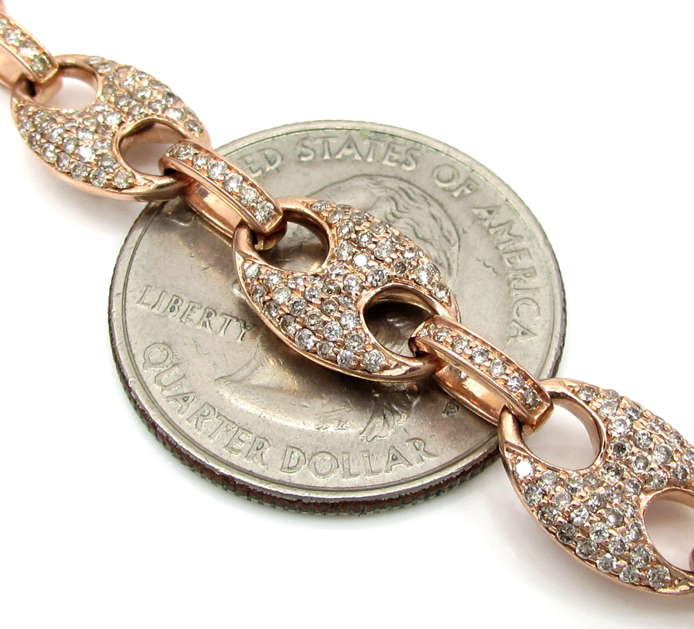 14k solid rose gold champagne diamonds gucci puff chain 24