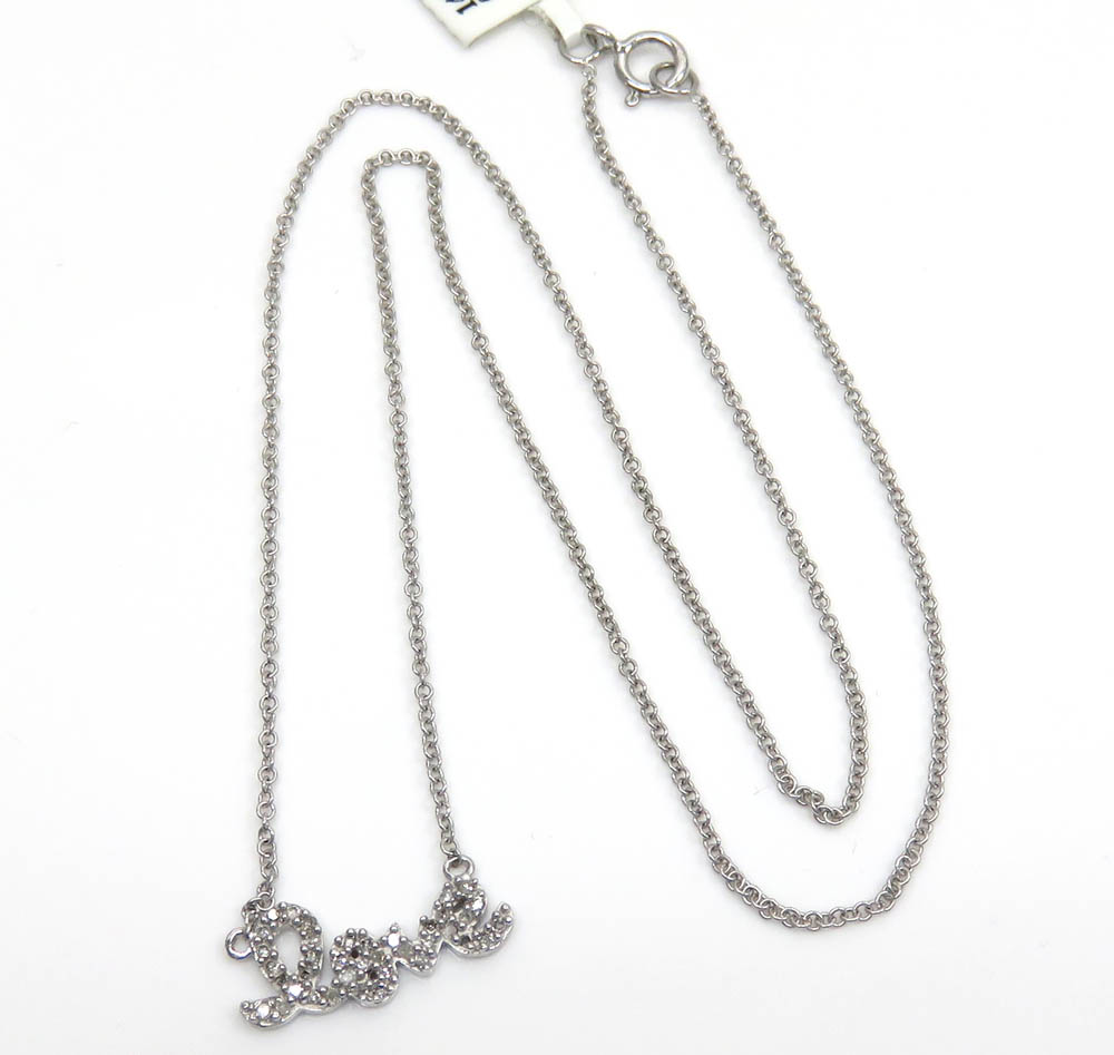 14k white gold diamond love pendant chain 16 inch 0.13ct