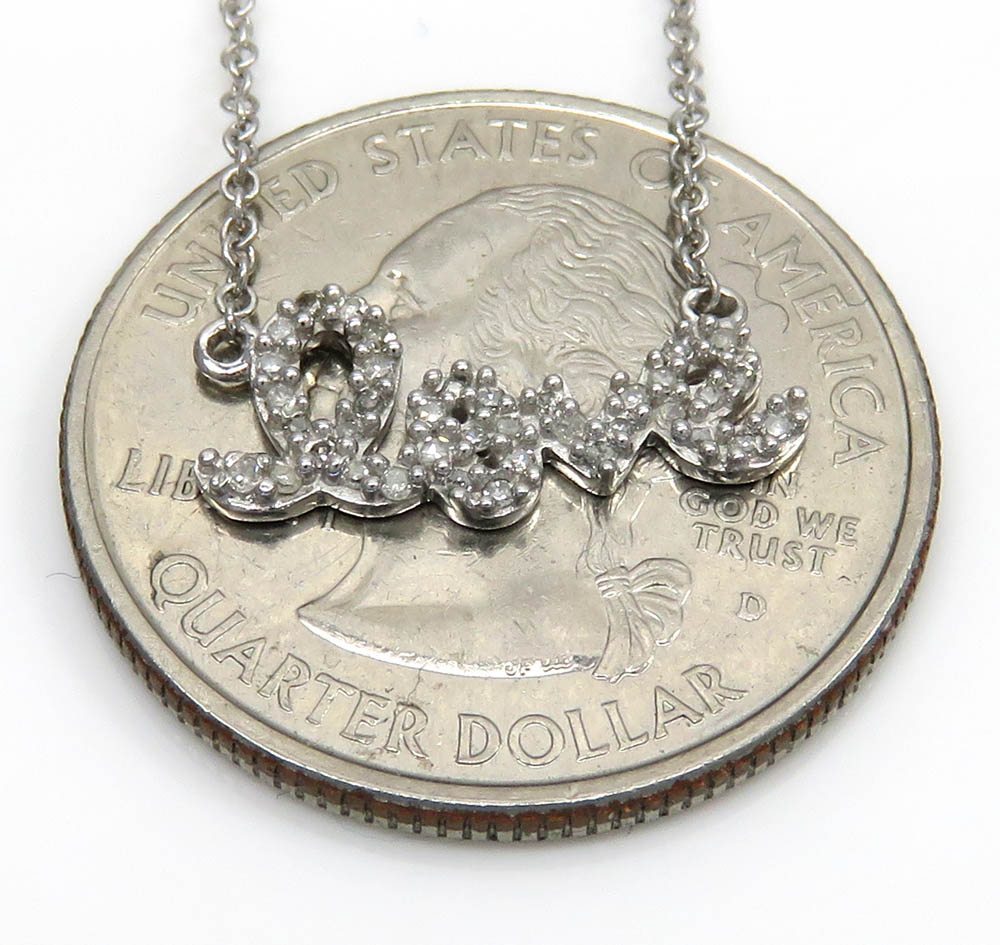 14k white gold diamond love pendant chain 16 inch 0.13ct
