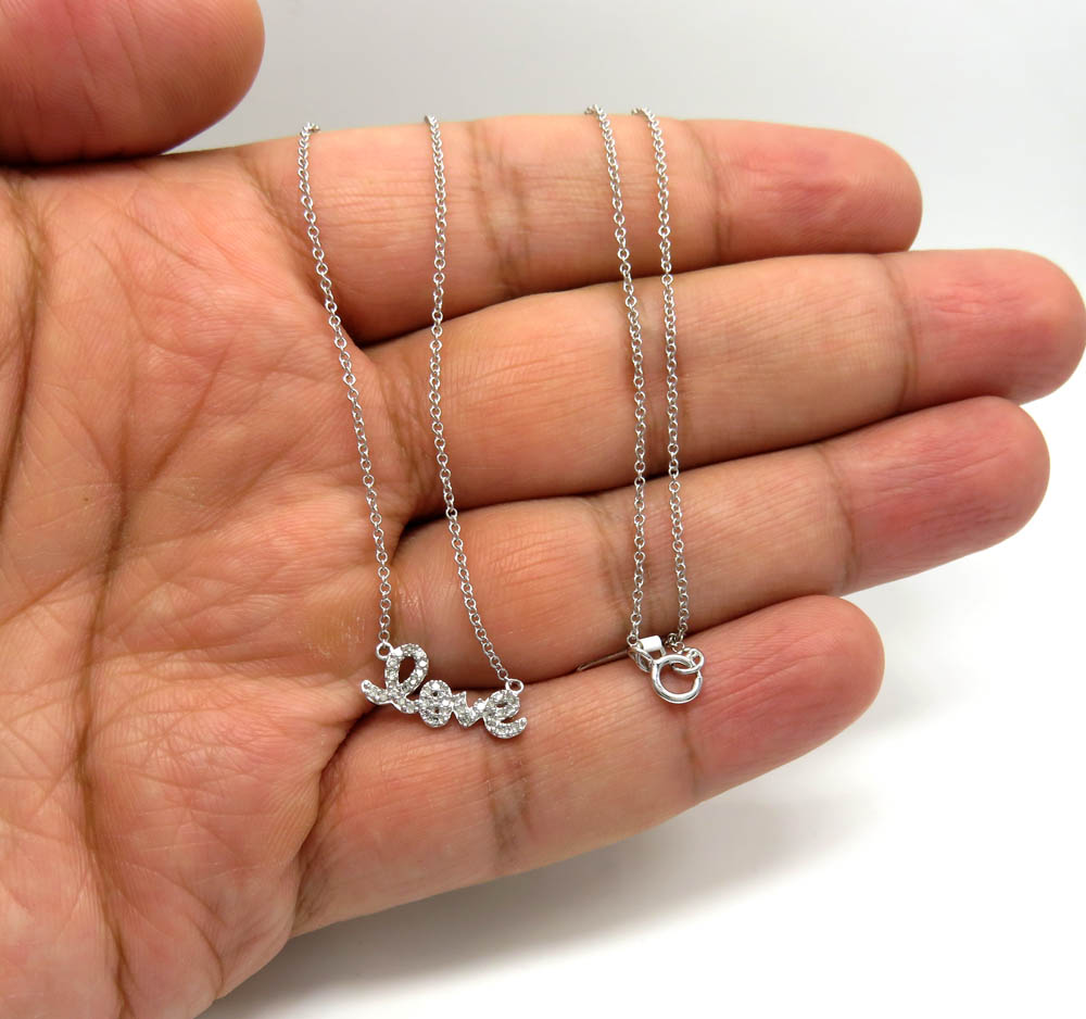 14k white gold diamond love pendant chain 16 inch 0.13ct - Image 4