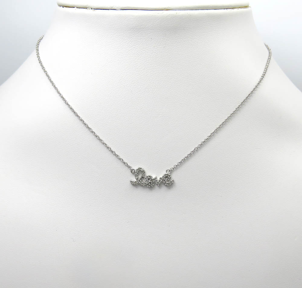 14k white gold diamond love pendant chain 16 inch 0.13ct