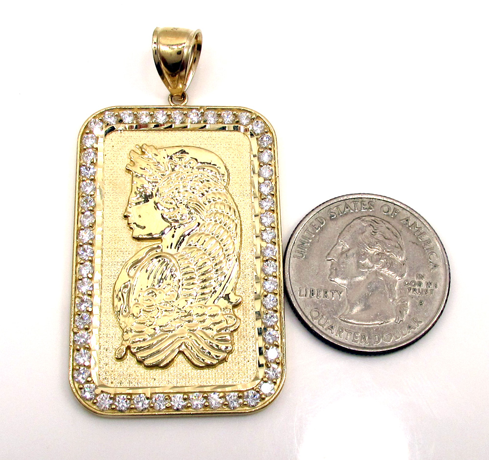 10k yellow gold gold bar large pendant 1.00ct - Image 2