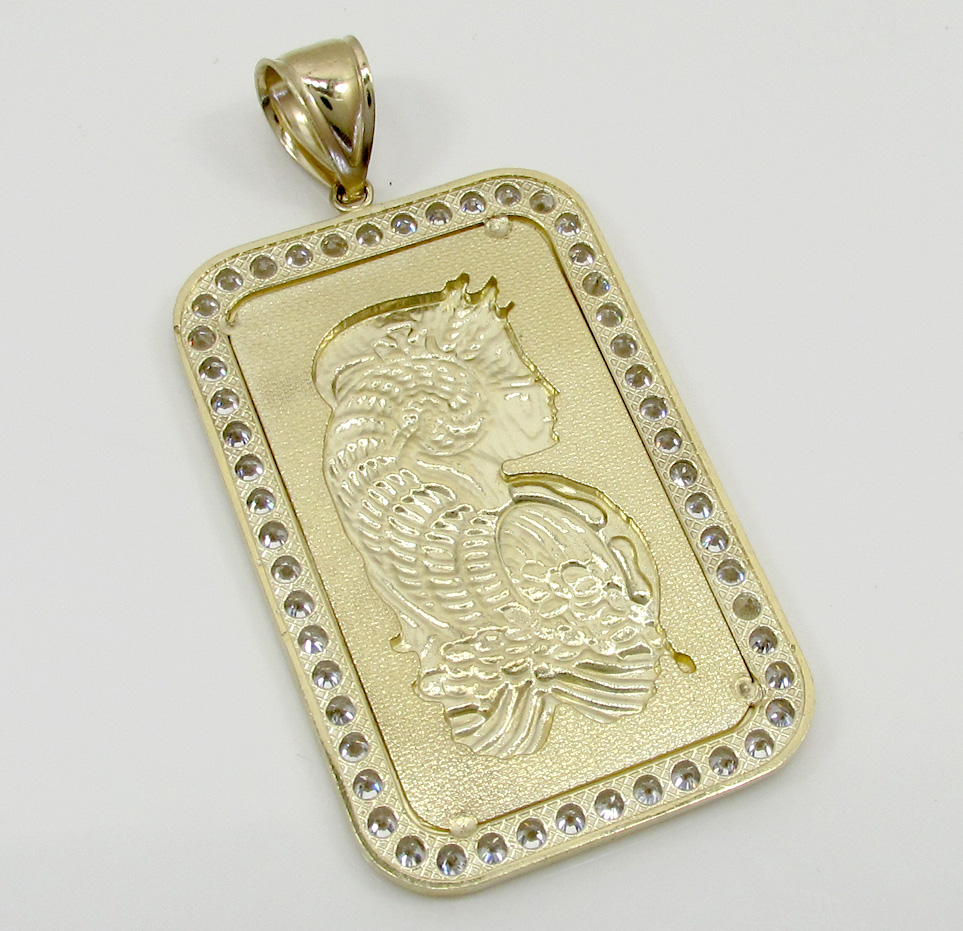 10k yellow gold gold bar large pendant 1.00ct - Image 4