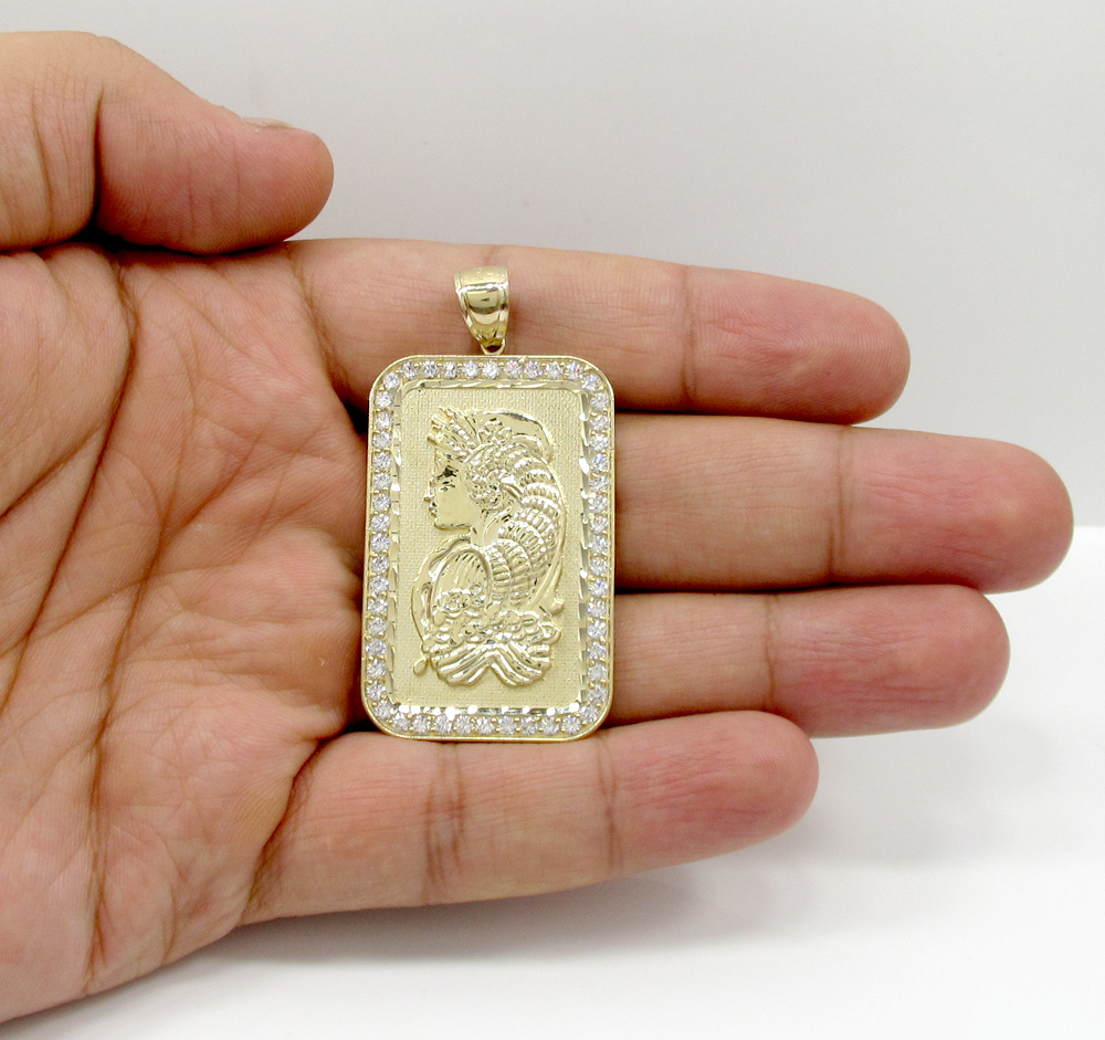10k yellow gold gold bar large pendant 1.00ct