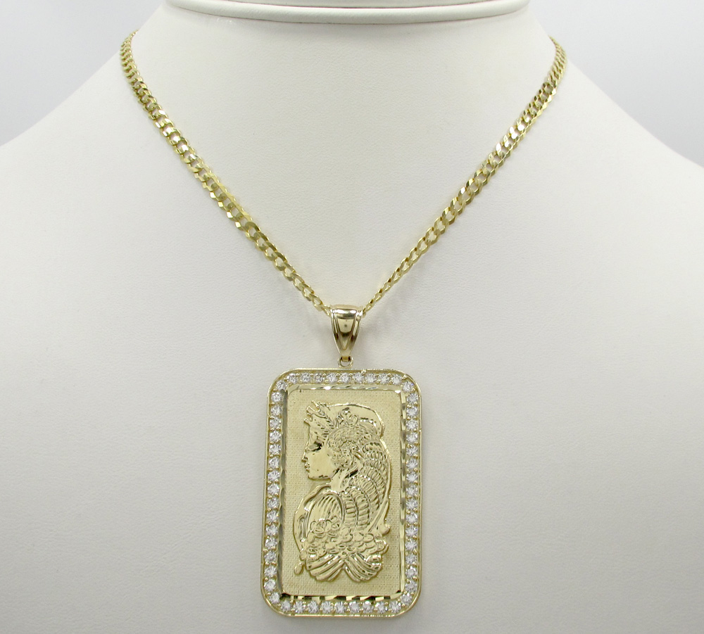 10k yellow gold gold bar large pendant 1.00ct