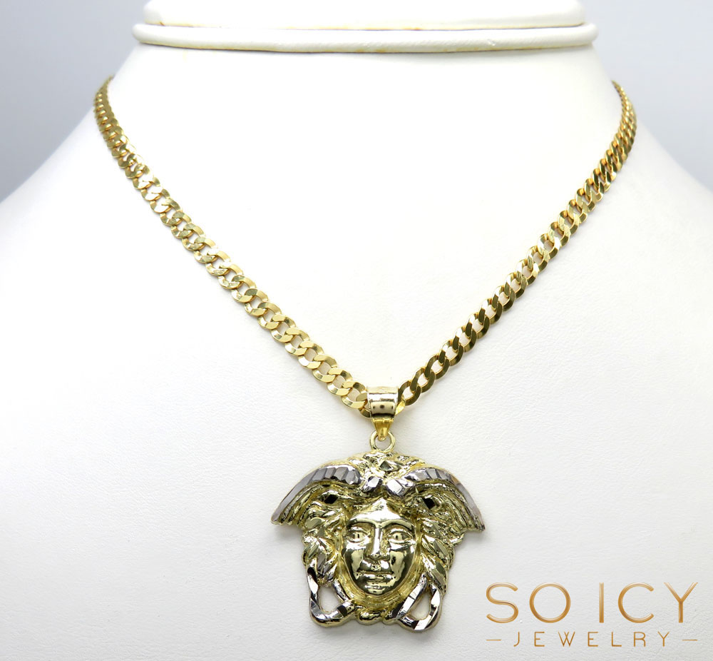 10k two tone gold small medusa head pendant   - Image 2