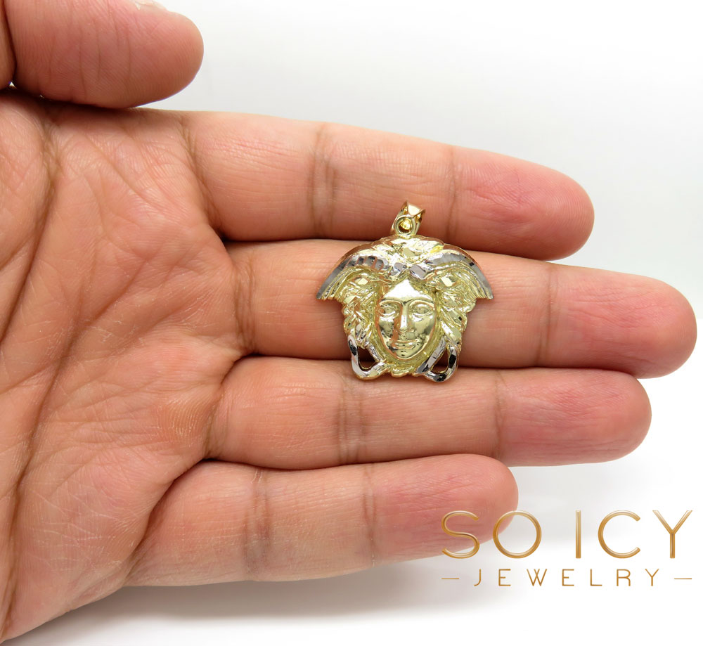 10k two tone gold small medusa head pendant   - Image 3