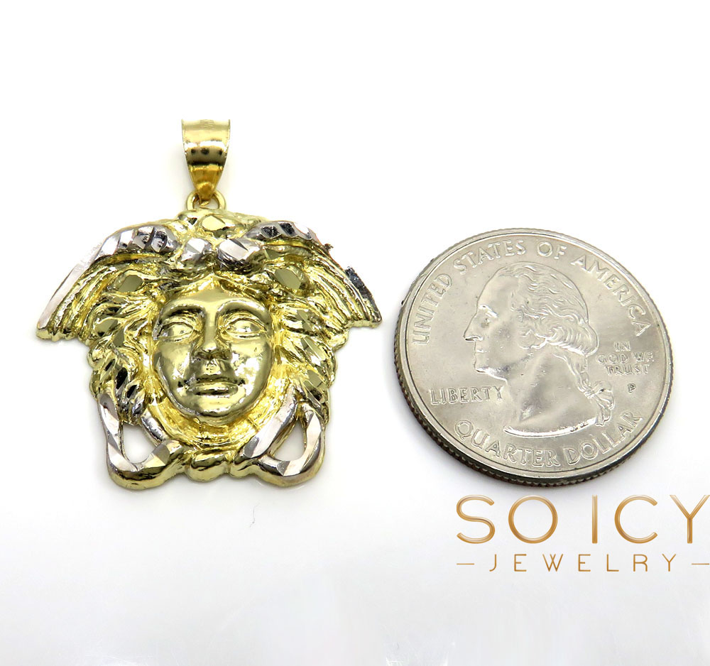 10k two tone gold small medusa head pendant   - Image 4