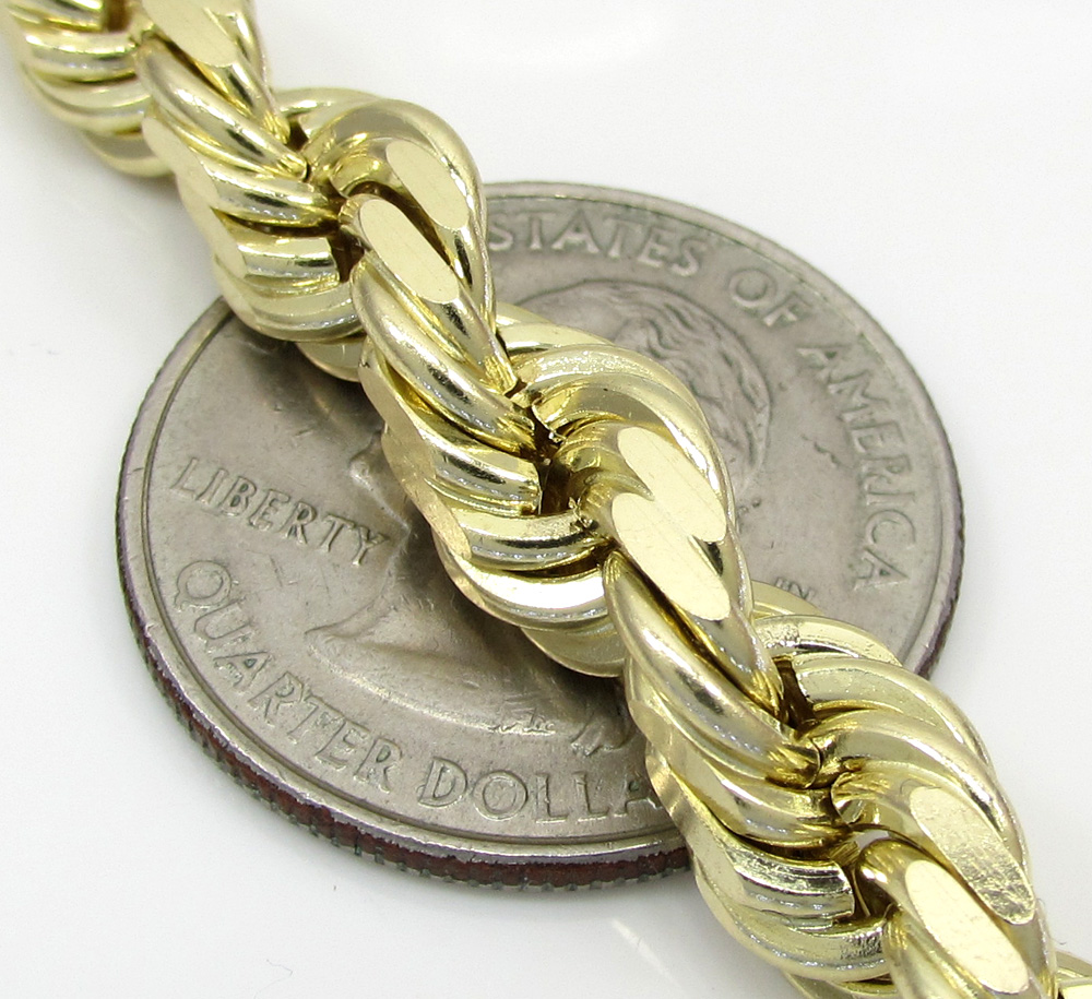 Mens 10k yellow gold solid diamond cut rope bracelet 8.75