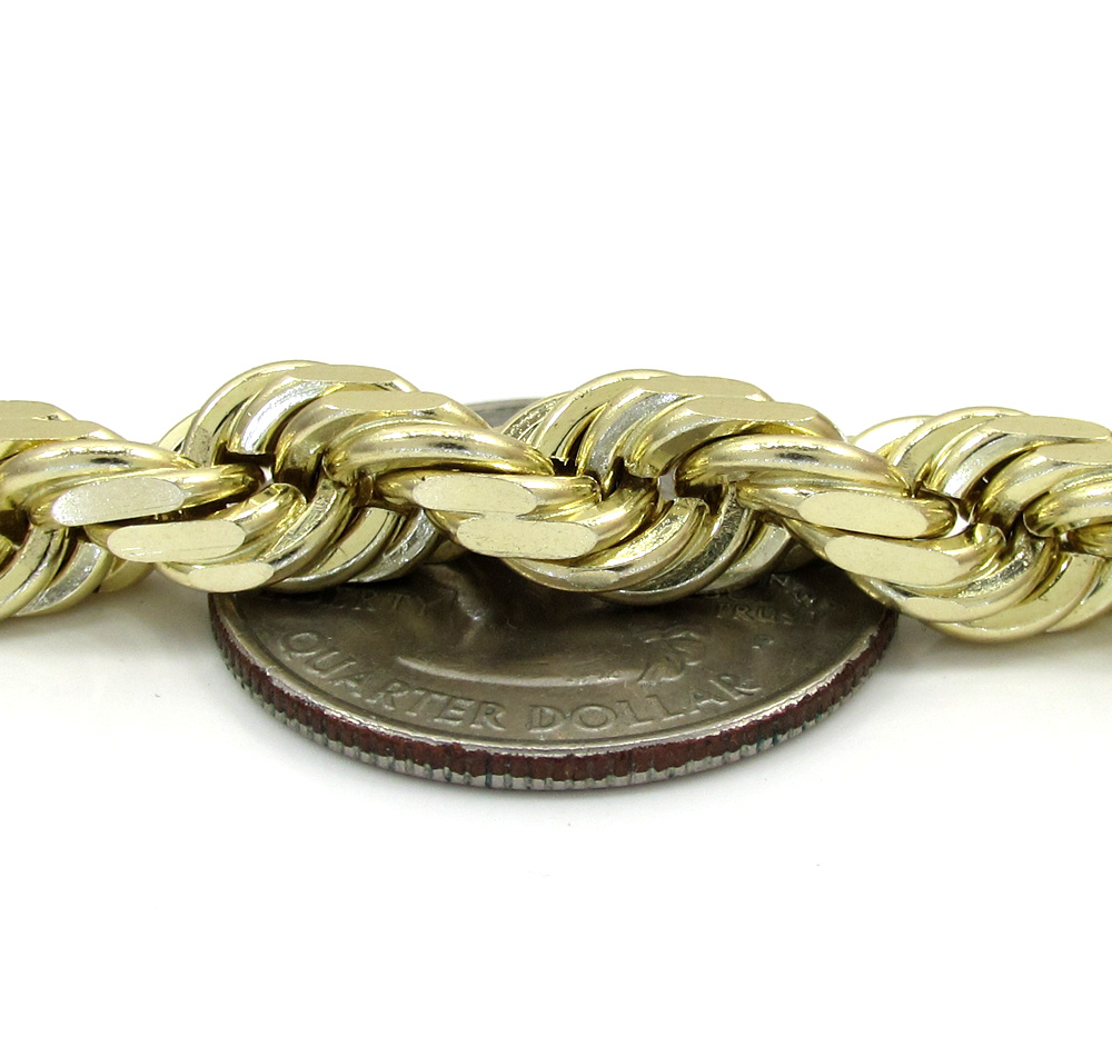 Mens 10k yellow gold solid diamond cut rope bracelet 8.75