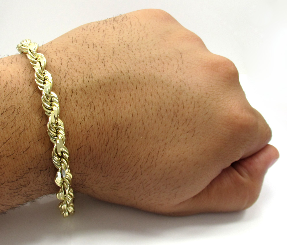 Mens 10k yellow gold solid diamond cut rope bracelet 8.75