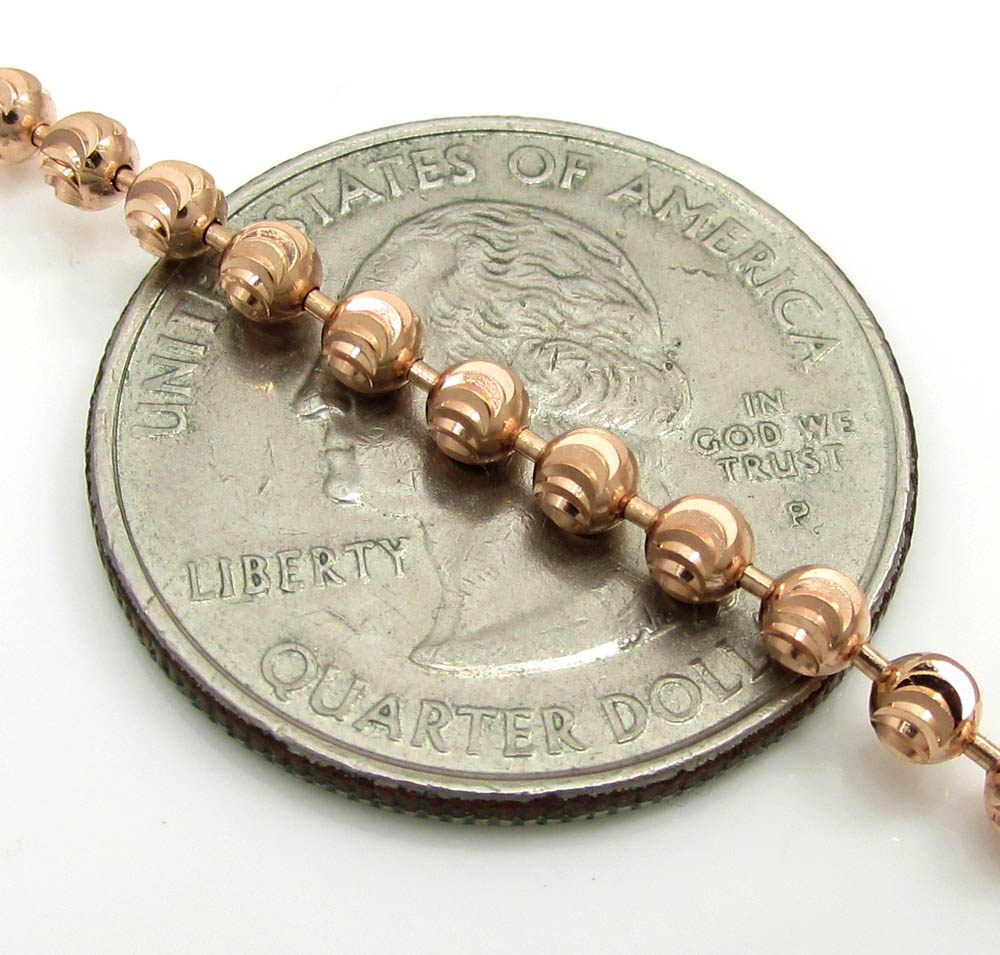 14k solid rose gold moon cut bead chain 16-30 inch 3mm