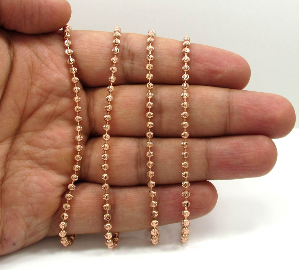 14k solid rose gold moon cut bead chain 16-30 inch 3mm