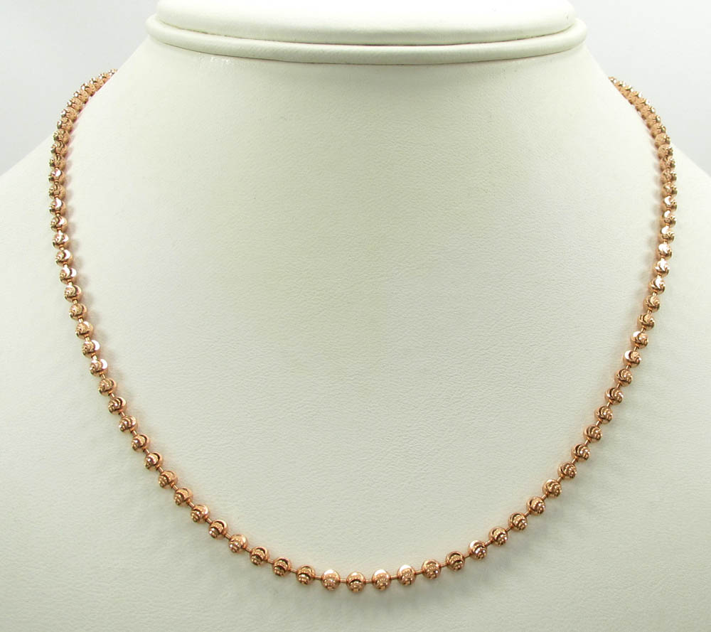 14k solid rose gold moon cut bead chain 16-30 inch 3mm