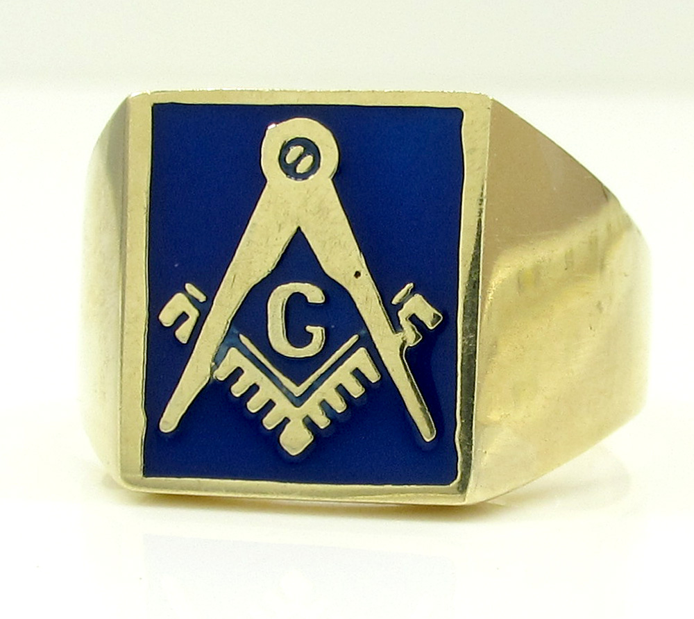 10k yellow gold blue enamel free mason g ring