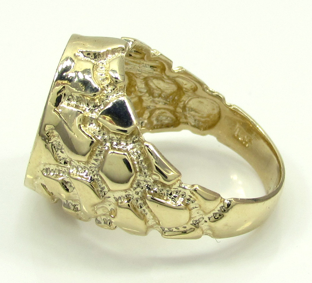 10k yellow gold black enamel free mason g nugget ring  - Image 3