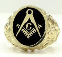  10k yellow gold black enamel free mason g nugget ring 