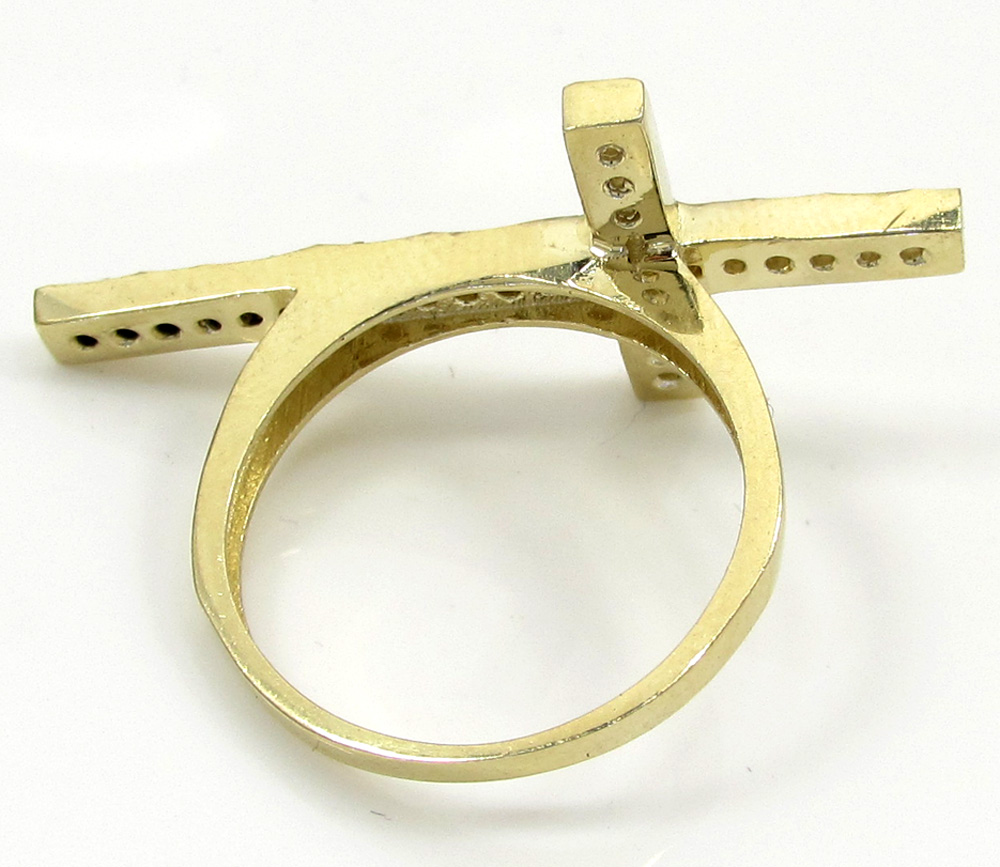 10k yellow gold cz cross ring 0.55ct