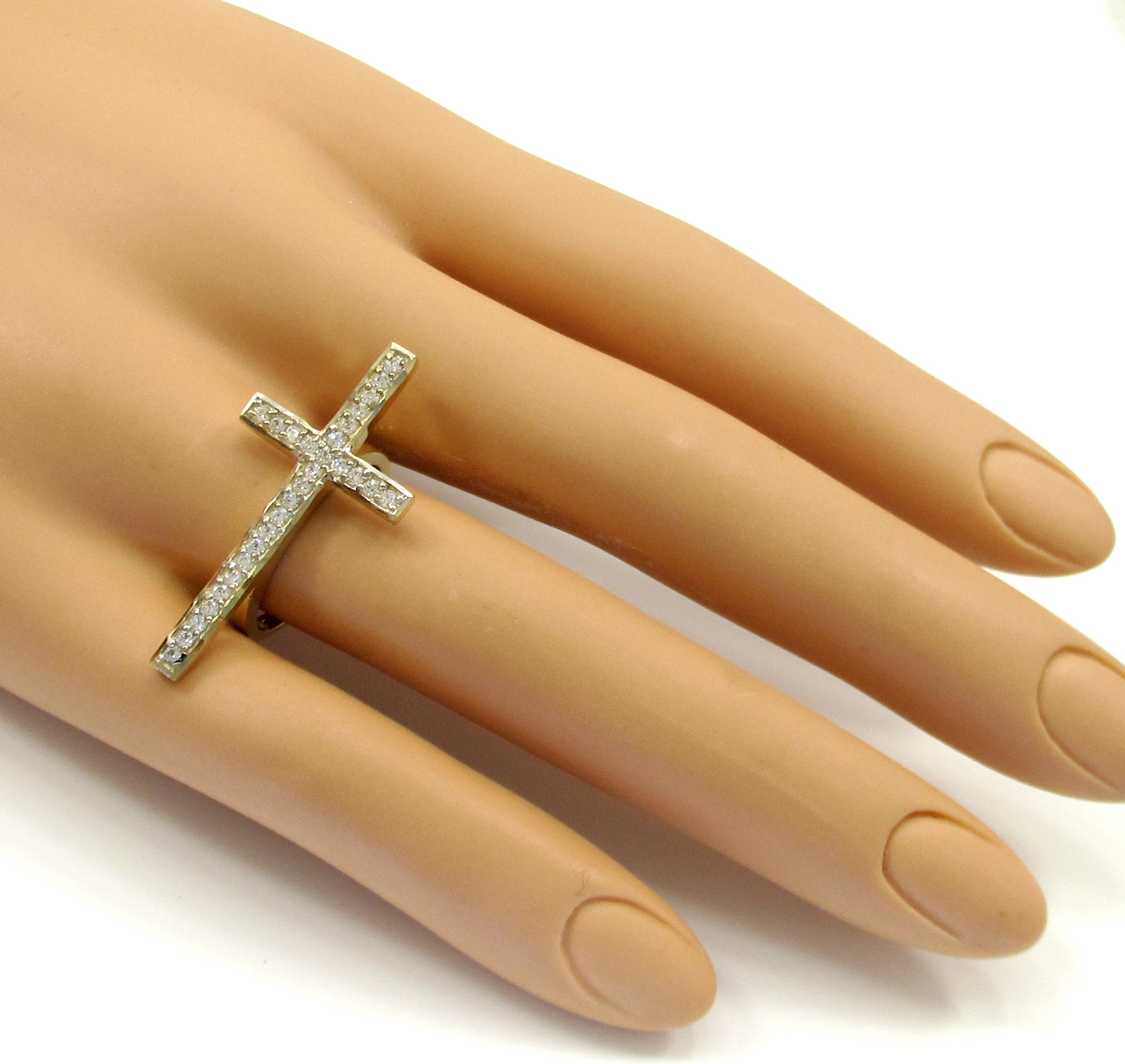 10k yellow gold cz cross ring 0.55ct