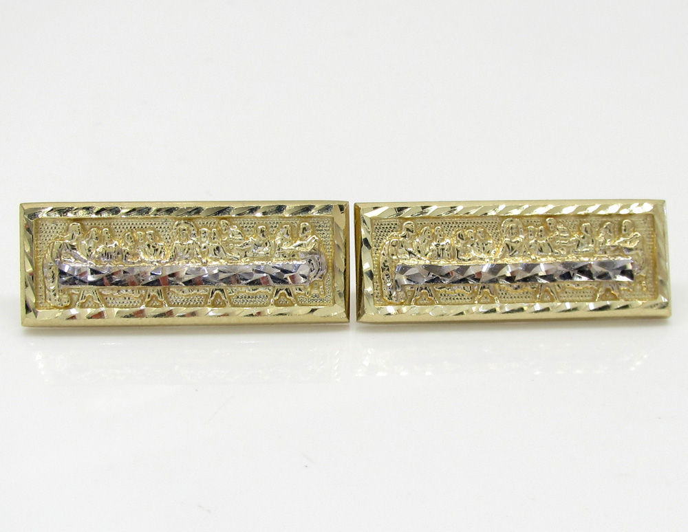 10k yellow gold two tone jesus apostles last supper earrings - Image 2