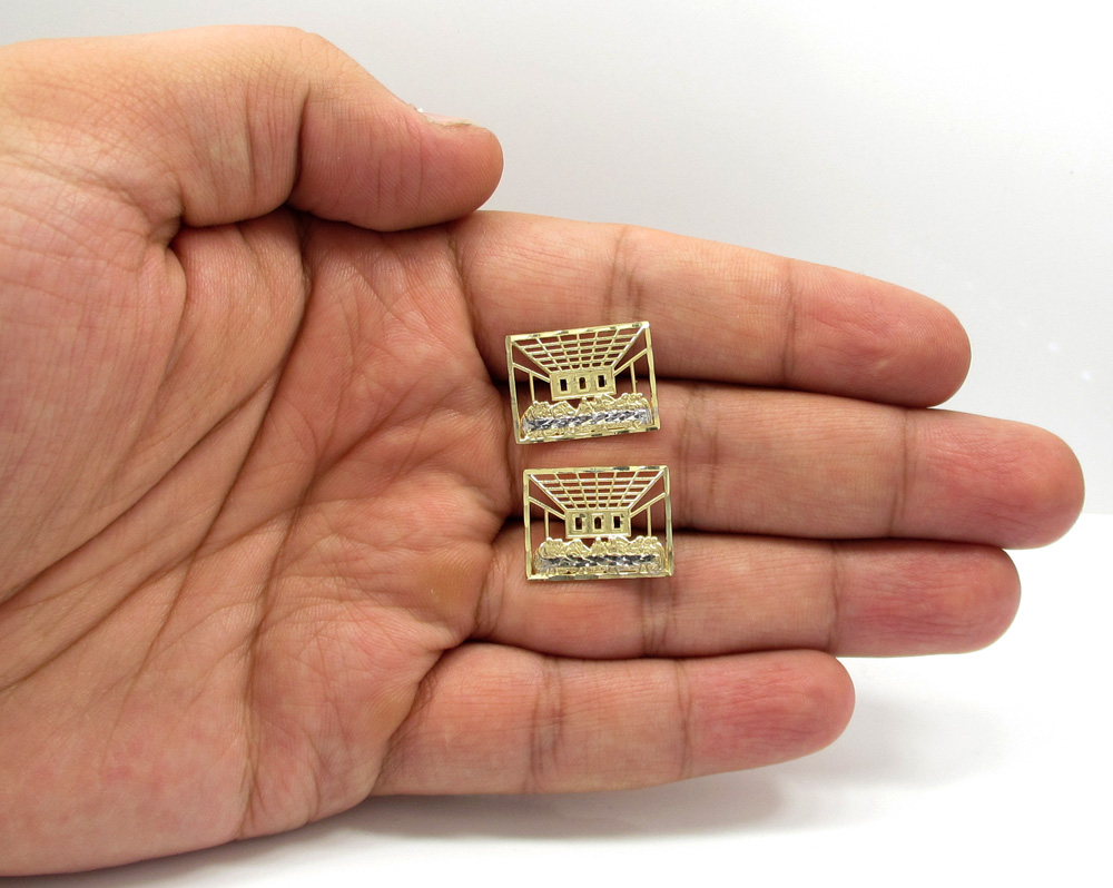 10k yellow gold two tone jesus apostles last supper cage earrings - Image 4