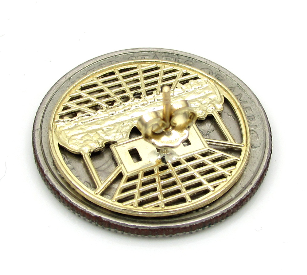 10k yellow gold two tone jesus apostles last supper round cage earrings - Image 3