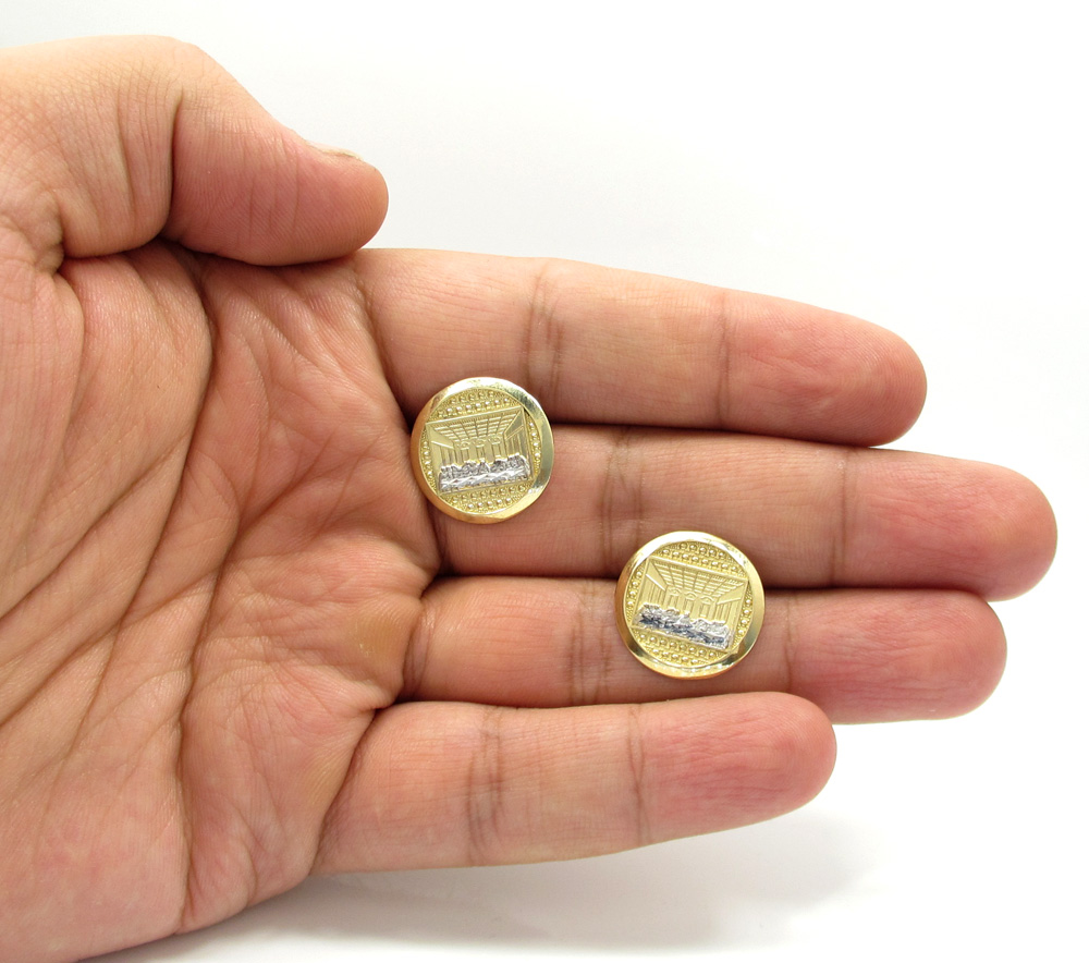 10k yellow gold two tone jesus apostles last supper round earrings - Image 3