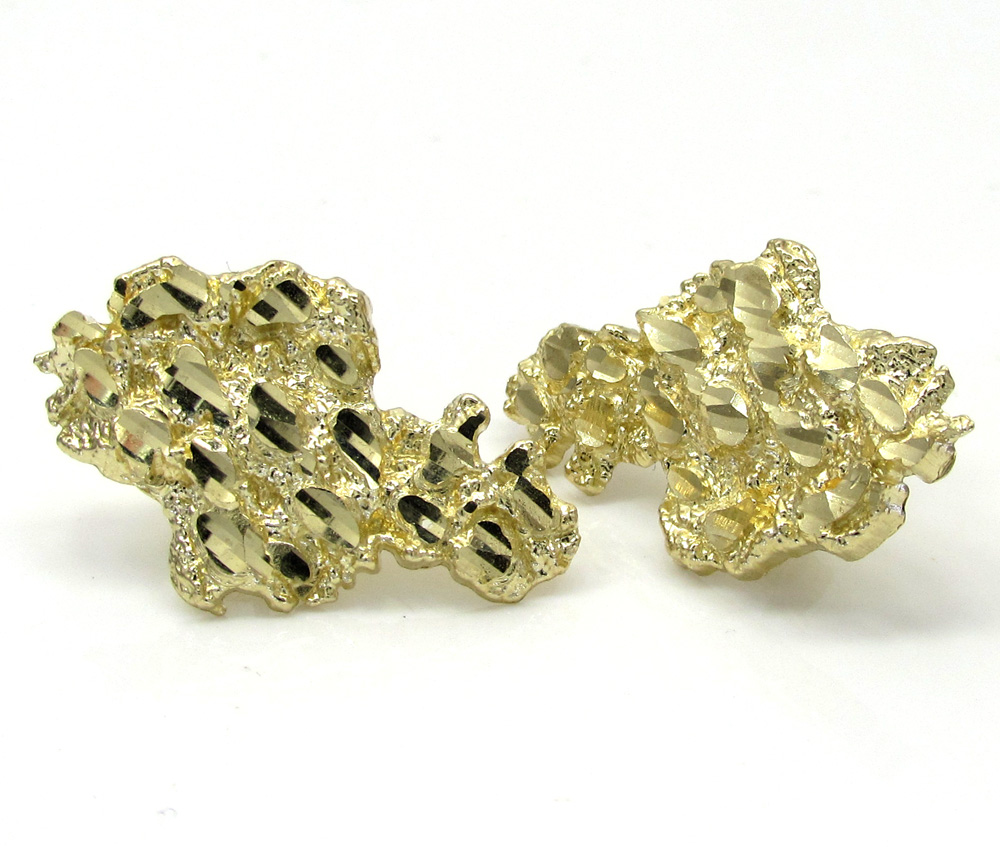 10k yellow gold diamond cut large nugget earrings
