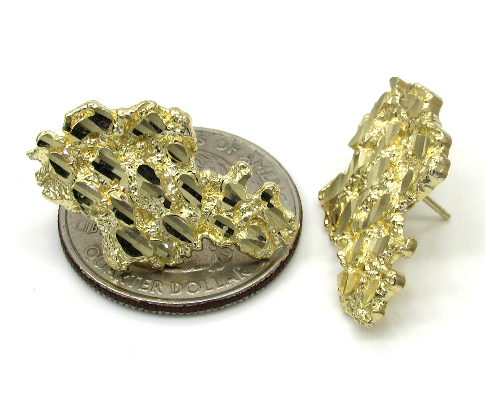 10k yellow gold diamond cut large nugget earrings