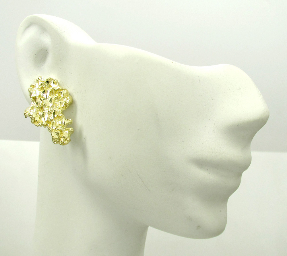 10k yellow gold diamond cut large nugget earrings - Image 5
