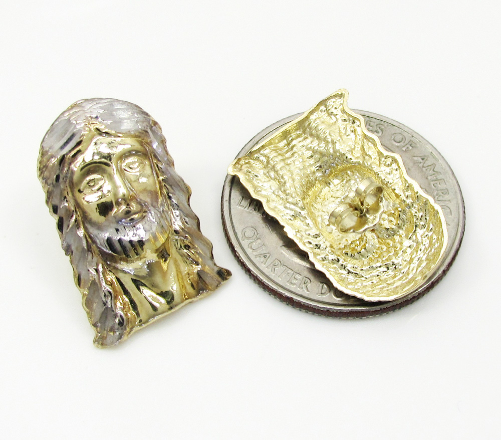 10k two tone gold diamond cut medium jesus head pendant