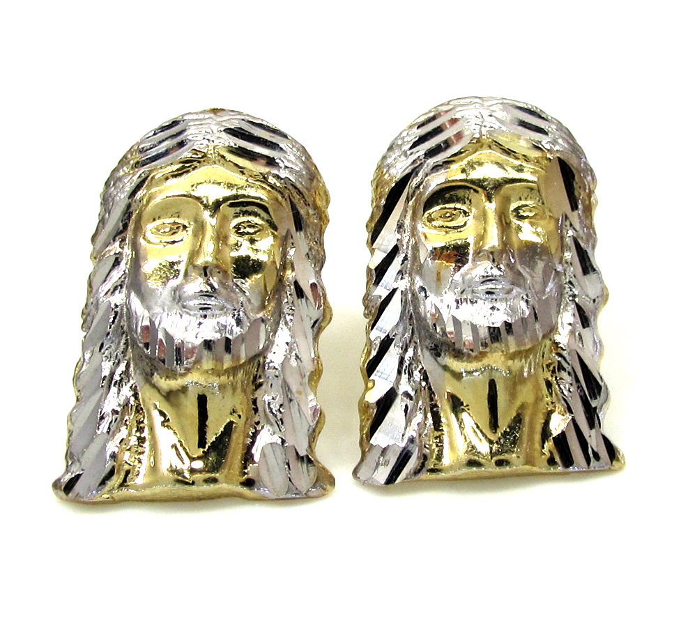 10k two tone gold diamond cut mini jesus head pendant