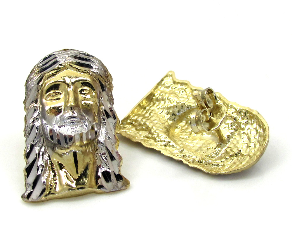 10k two tone gold diamond cut mini jesus head pendant