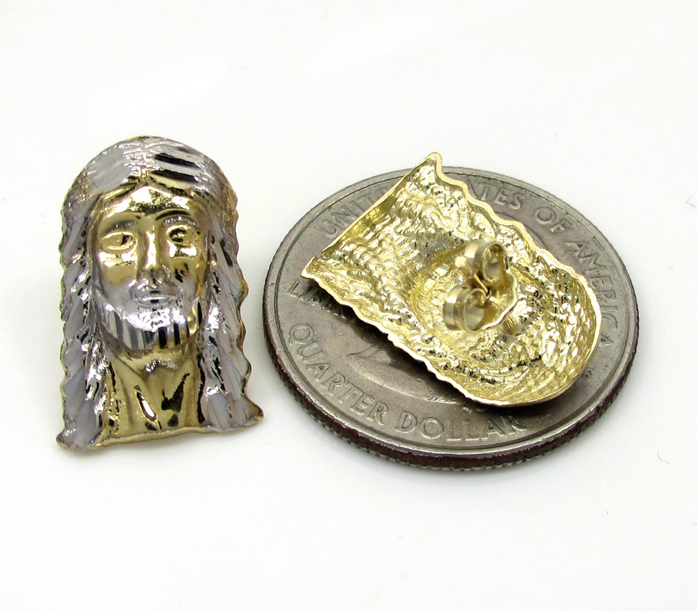 10k two tone gold diamond cut mini jesus head pendant