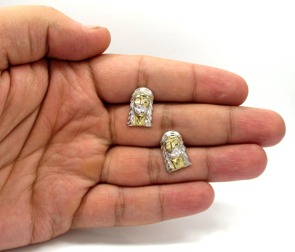 10k two tone gold diamond cut mini jesus head pendant