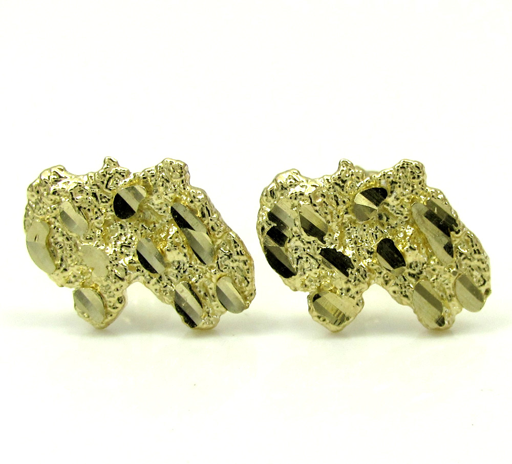 10k yellow gold diamond cut small nugget earrings
