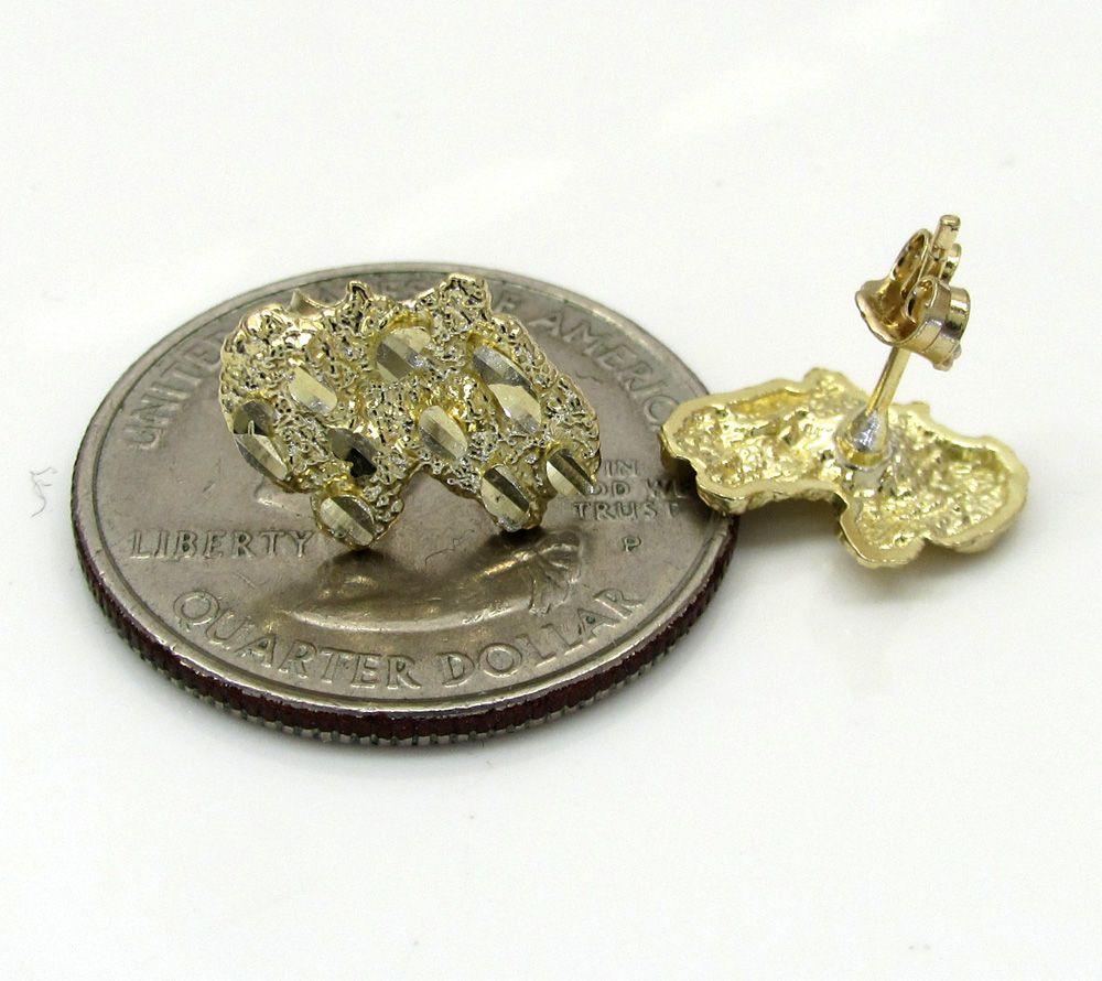 10k yellow gold diamond cut small nugget earrings - Image 3