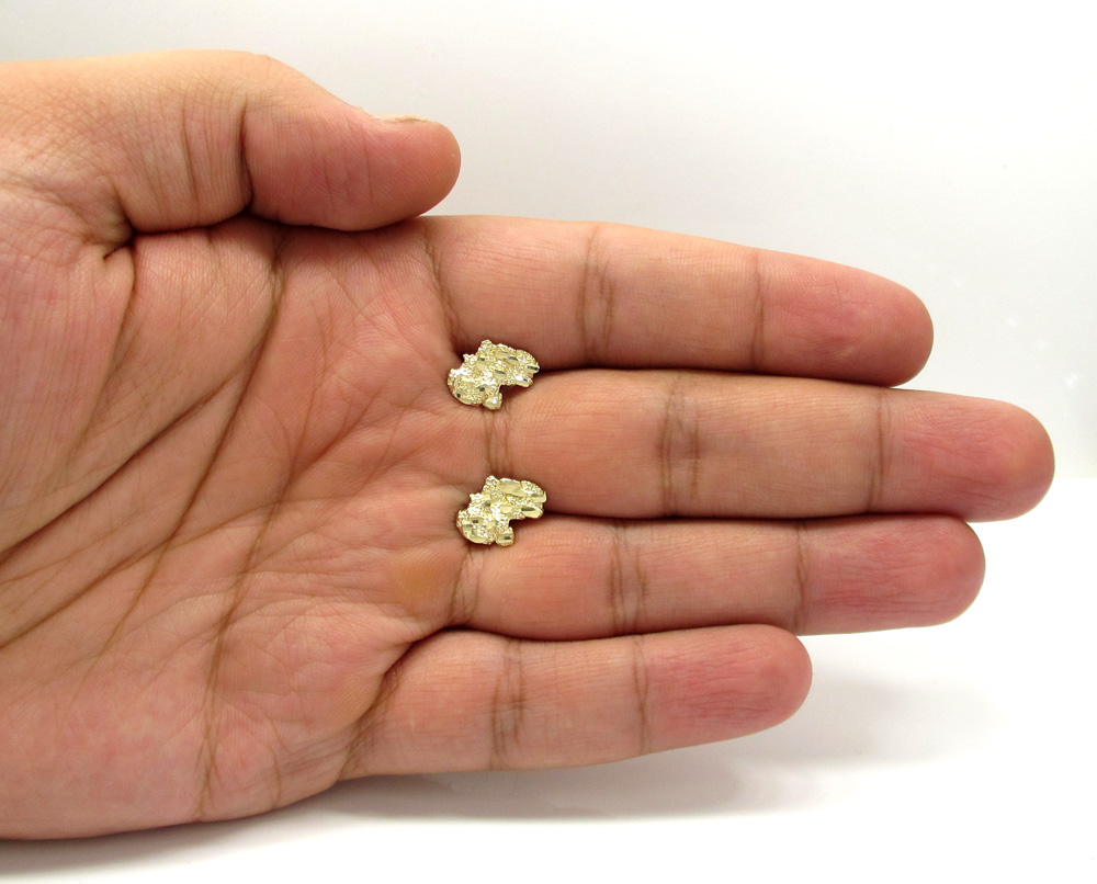 10k yellow gold diamond cut small nugget earrings - Image 4