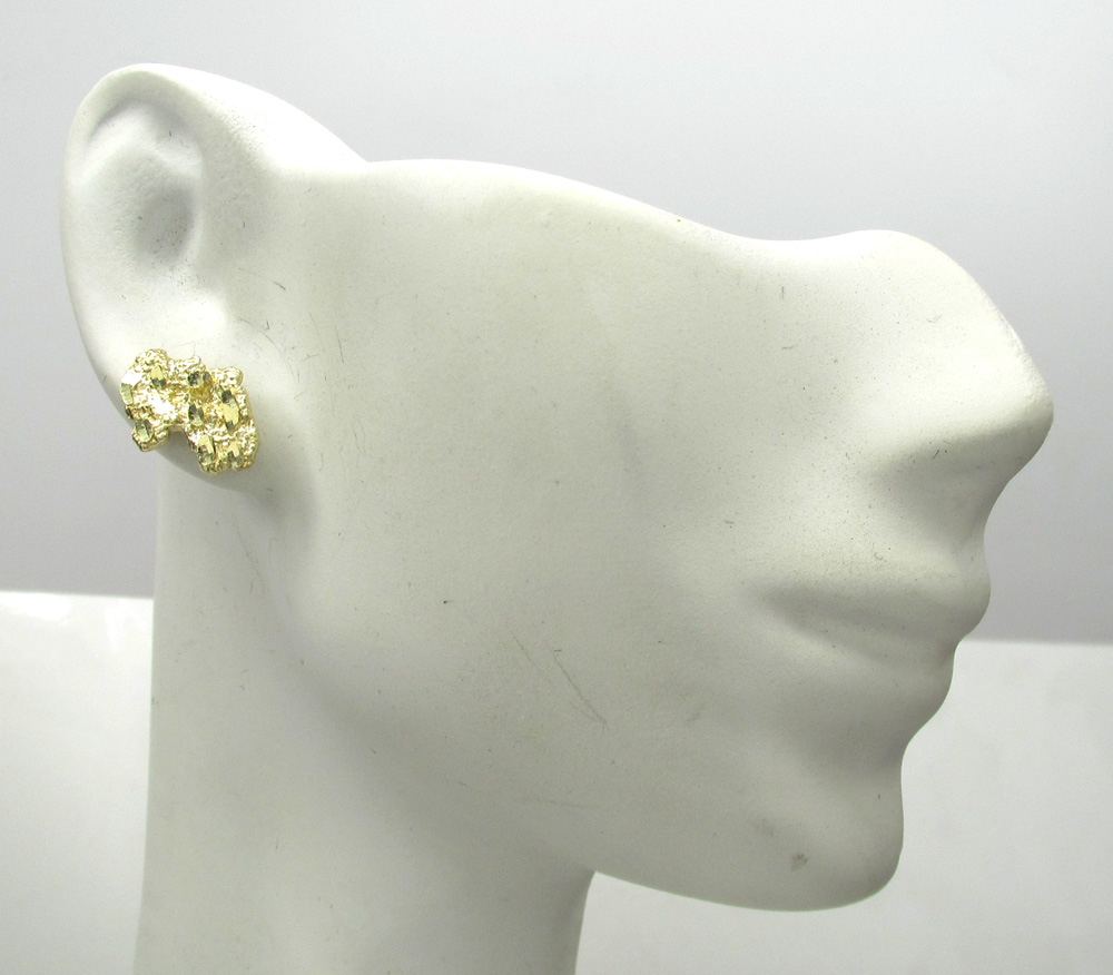 10k yellow gold diamond cut small nugget earrings - Image 5