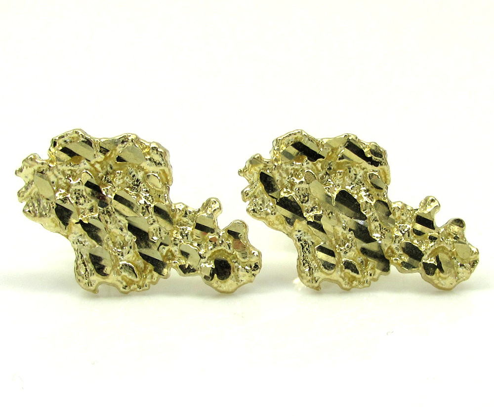 10k yellow gold diamond cut medium nugget earrings