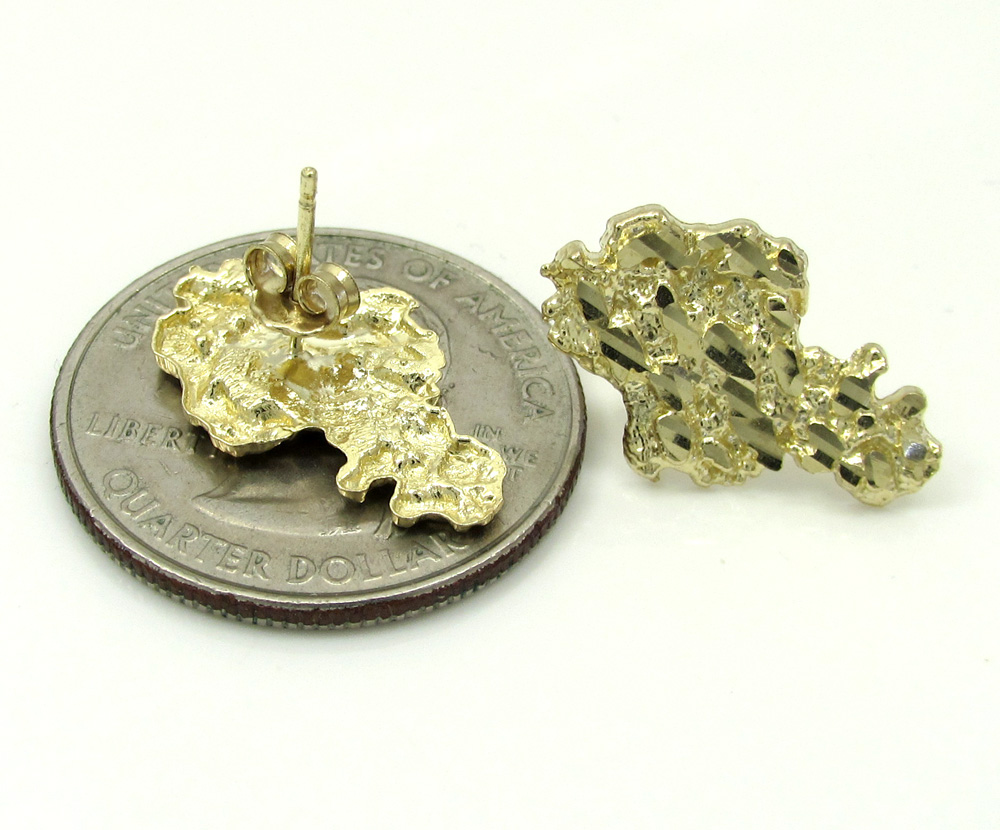 10k yellow gold diamond cut medium nugget earrings